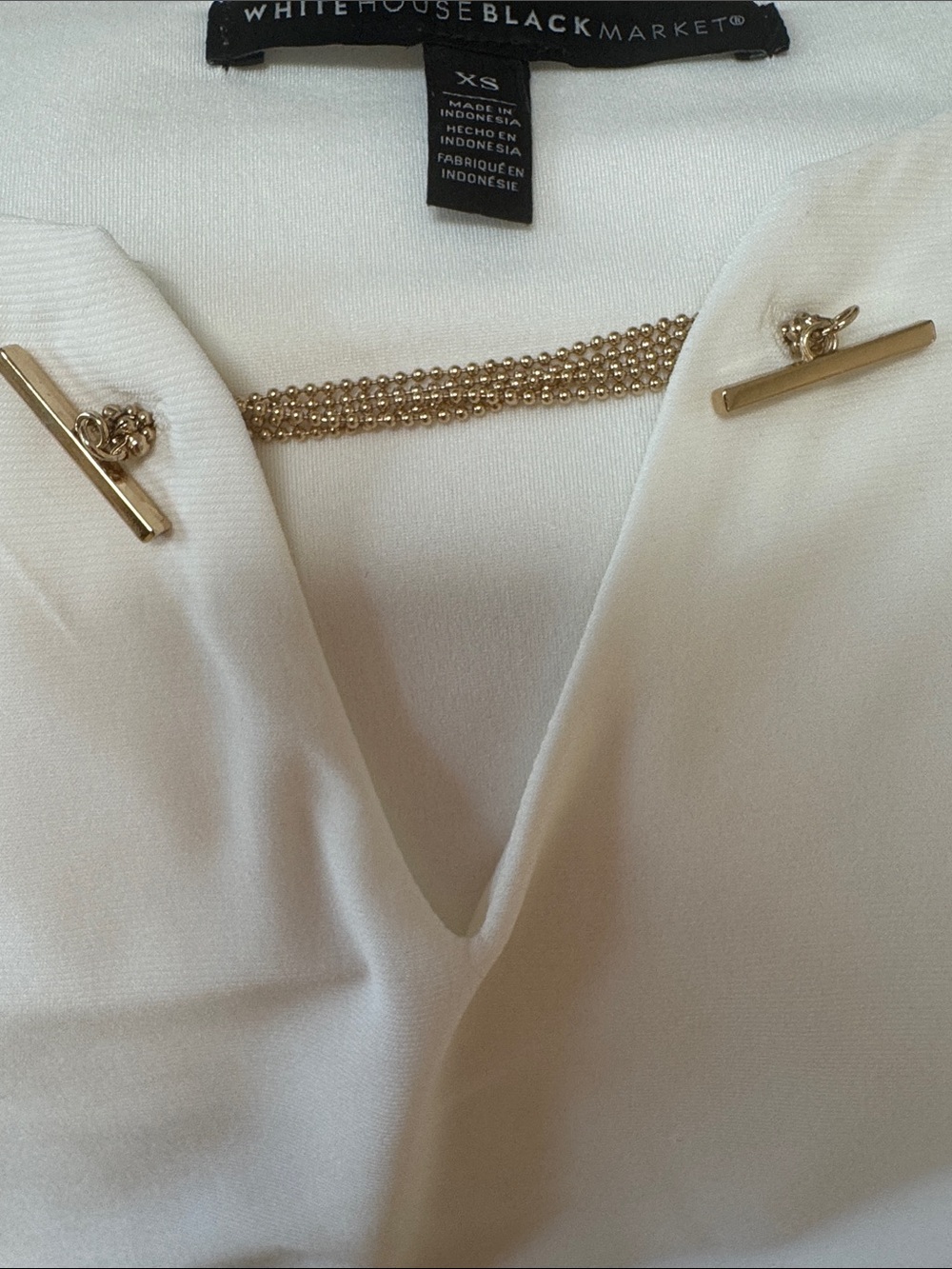 White House Black Market White Long-Sleeve Top with Gold Chain Detail - Picture 7 of 8